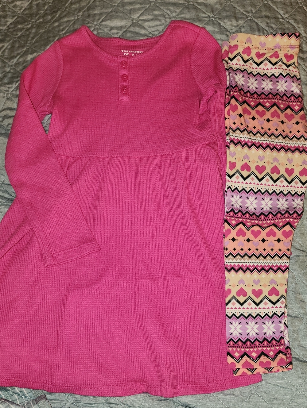 Sz 4 The Children's Place Pink Thermal Dress and Fair Isle Patterned Legging Set